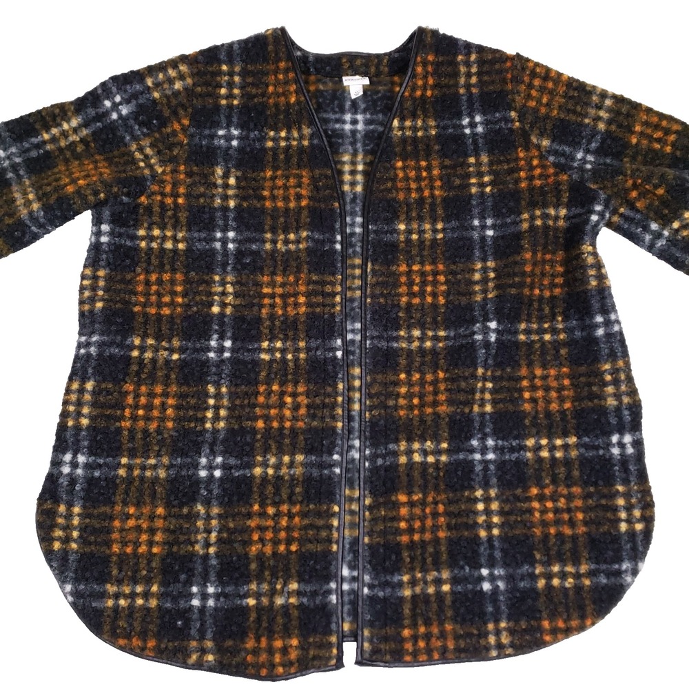 Ava & Viv Jacket Plaid Open Front Longline 4X Black Orange Fall Layers Cozycore
